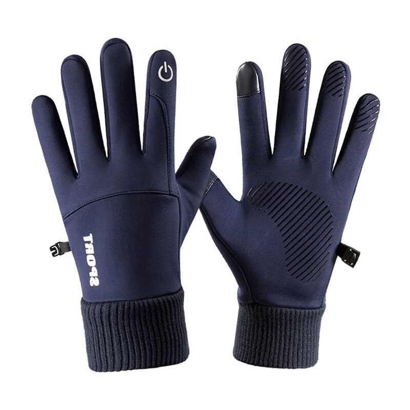 Vinter udendørs sports kører handske varm berøringsskærm gym fitness fuld finger handsker til mænd kvinder strikkede magiske handsker: Mørkeblå