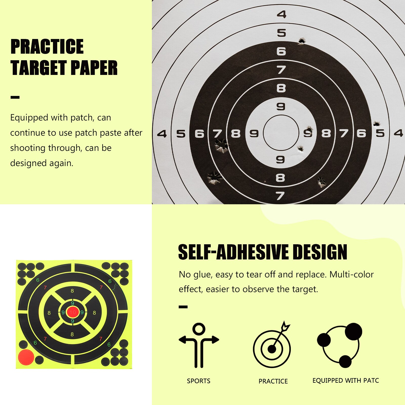 10pcs Target Paper Self Adhesive Visual Feedback Shooting Targets Splatter Target Paper for Outdoor Indoor