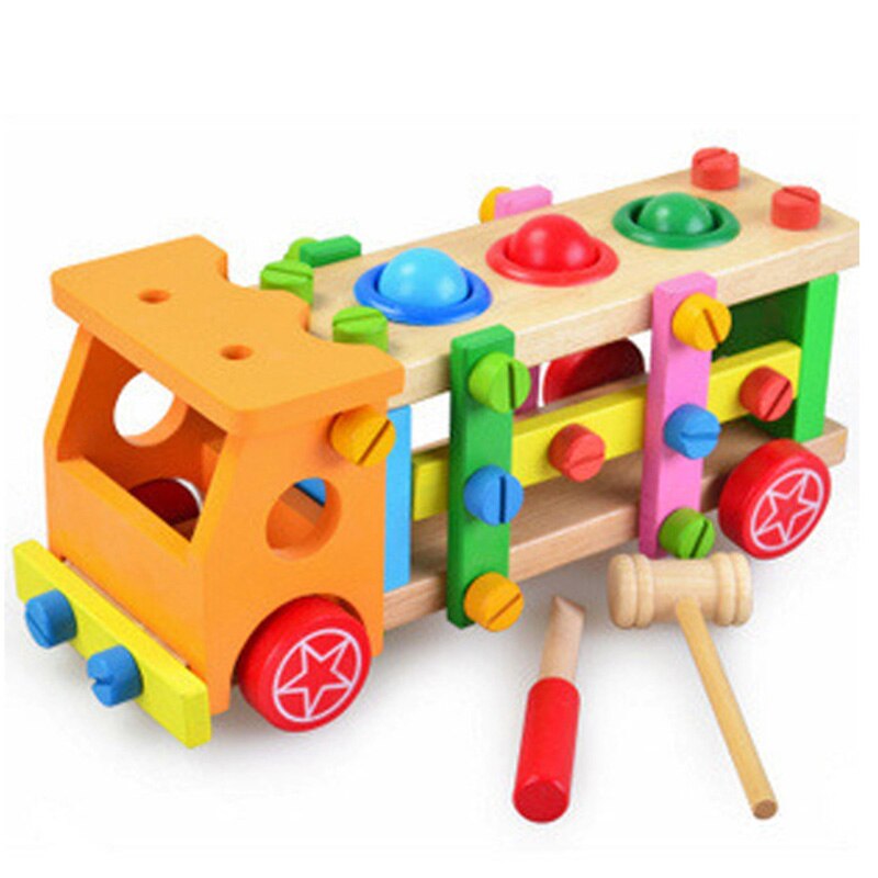 Baby Wooden Blocks Knock Toy Kids Tool Car Disassemble Table Games Learning Educational Cognitive Graphics Screw Assembly Toys: 359