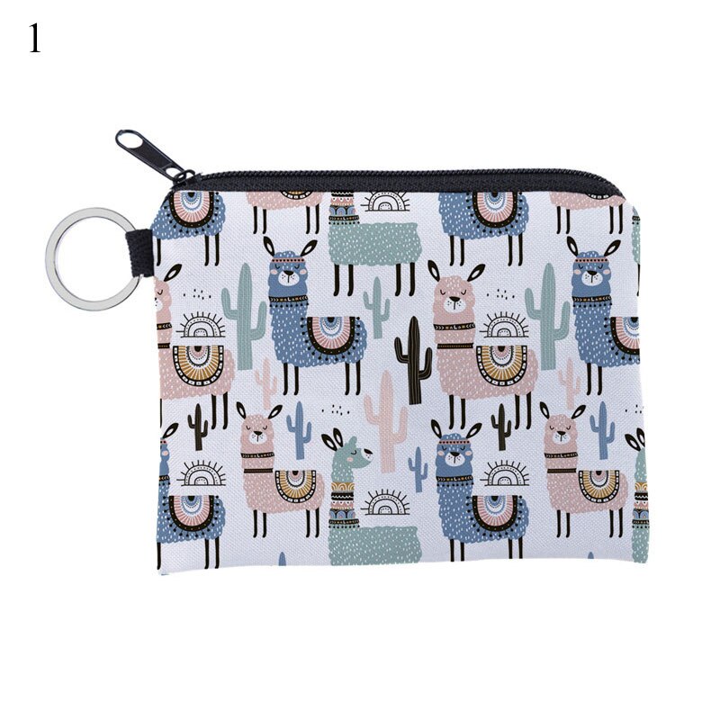 1 Pcs Unisex Cartoon Alpaca Printing Coin Purse Waterproof Small Zipper Purse Card Key Pouch Mini Square Wallet For: 1