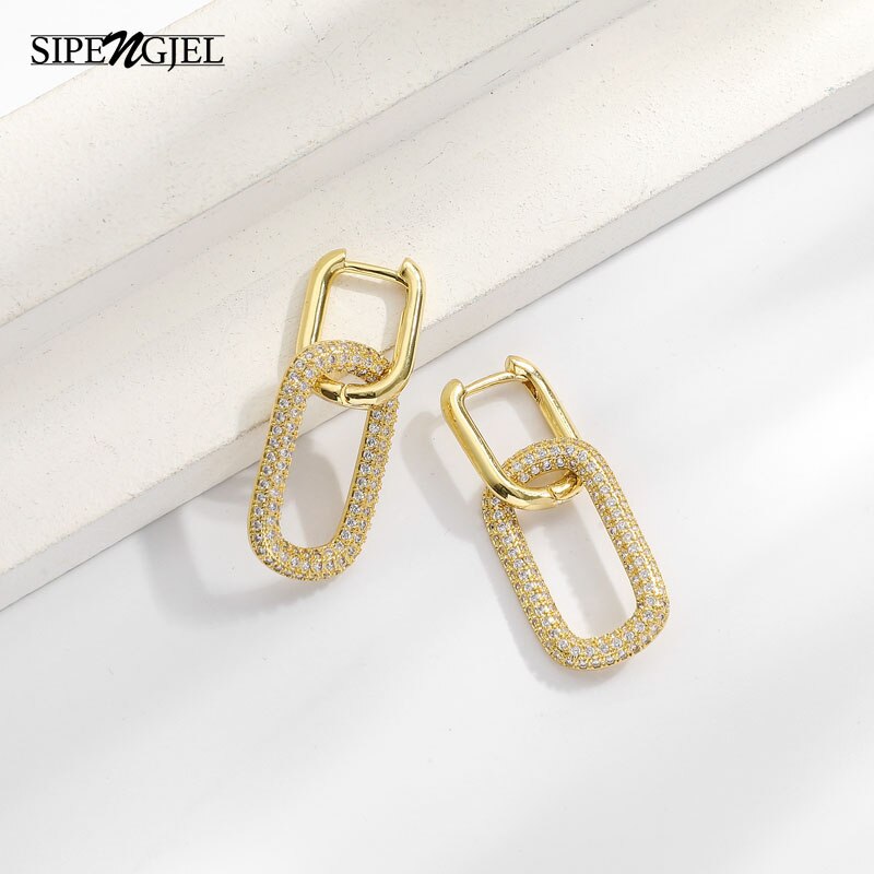 Cubic Zircon Punk Geometric Oval Earrings Gold And Silver Color Big Hoop Earings For Women Hip Hop Jewelery
