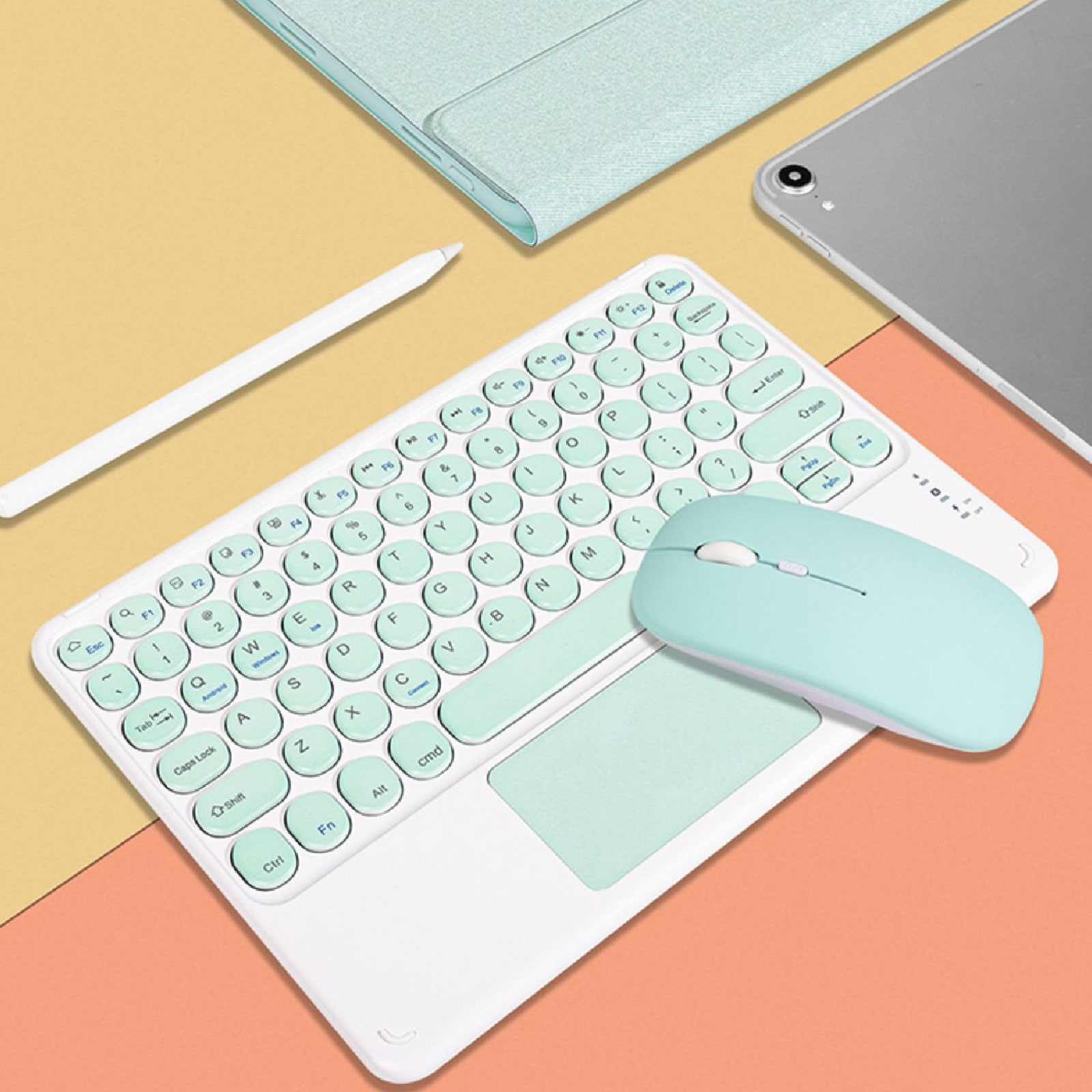 Wireless BT Keyboard Teclado Retro Round Key Keyboard And Mouse Set For Samsung Xiaomi Touchpad For IPad Pro11 Keyboard