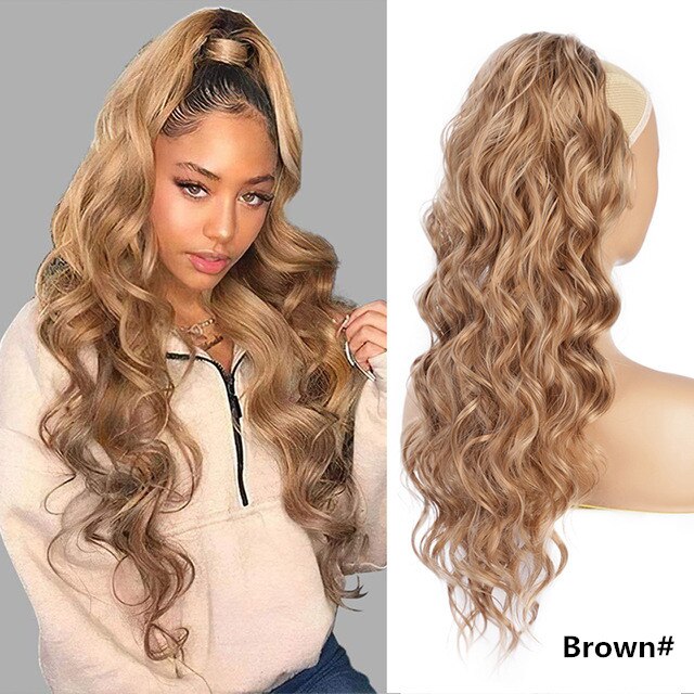 Antoniah Long Wavy Drawstring Ponytail Clip in Ponytail Extensions Black Wrap Around Ponytail Synthetic Hairpiece for Women: Brown
