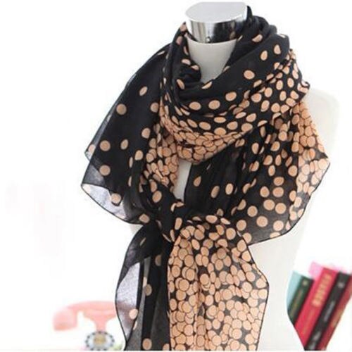 160 x 60cm dame chiffon bløde tørklæder dame lang wraps sjal vinter silke prik printet tørklæde sort/pink