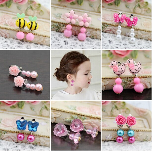 Koreaanse versie van de vrouwelijke kinderen sieraden zonder doorboord oor clip oorbellen baby prinses kristallen sieraden