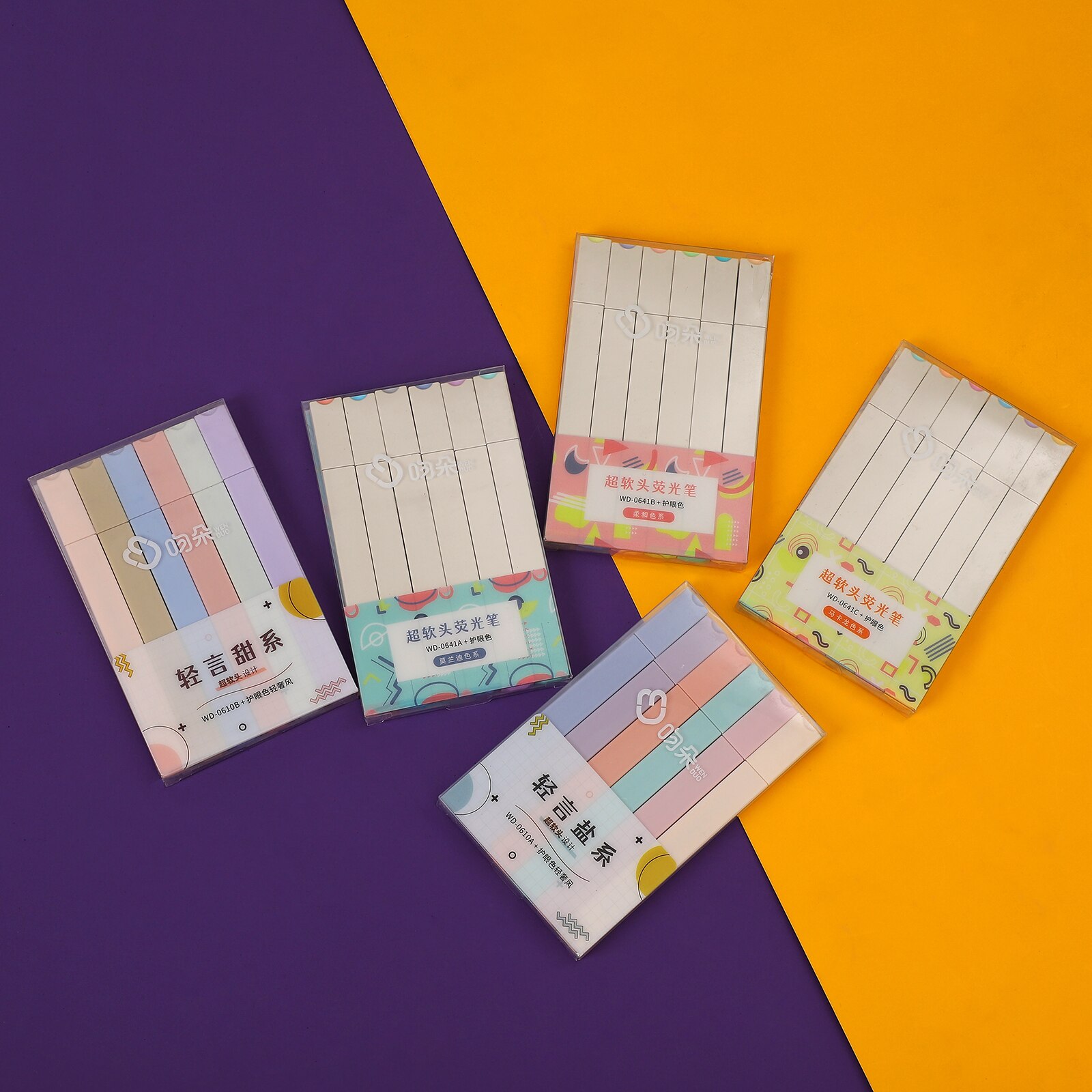 Resaltadores de punta suave Multicolor, marcador de diario Kawaii Simple, pintura linda, pluma fluorescente, papelería, 6 unids/set por juego