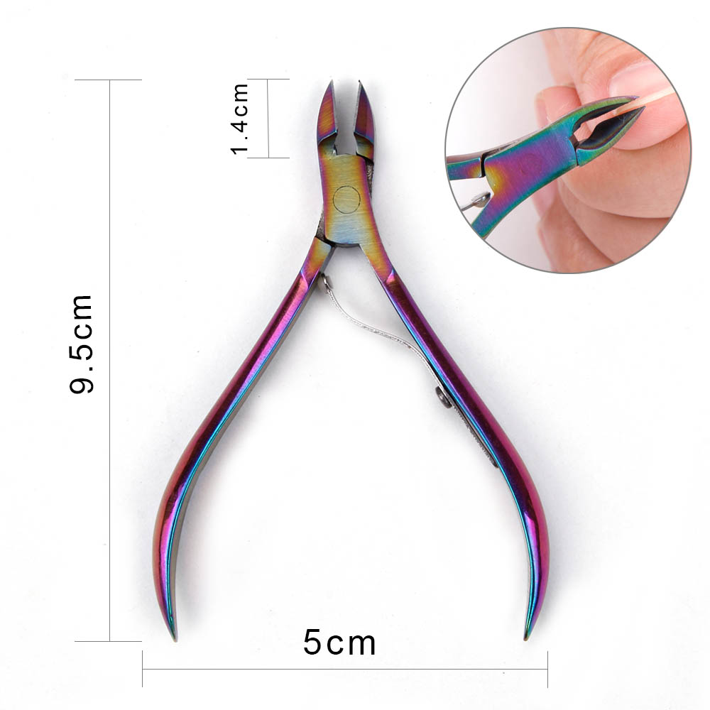 Tijeras de acero inoxidable para cortar cutículas de uñas, cortaúñas para dedos de los pies, cortador de bordes encarnadas, removedor de piel muerta, herramientas de manicura para arte de uñas: Color Titanium