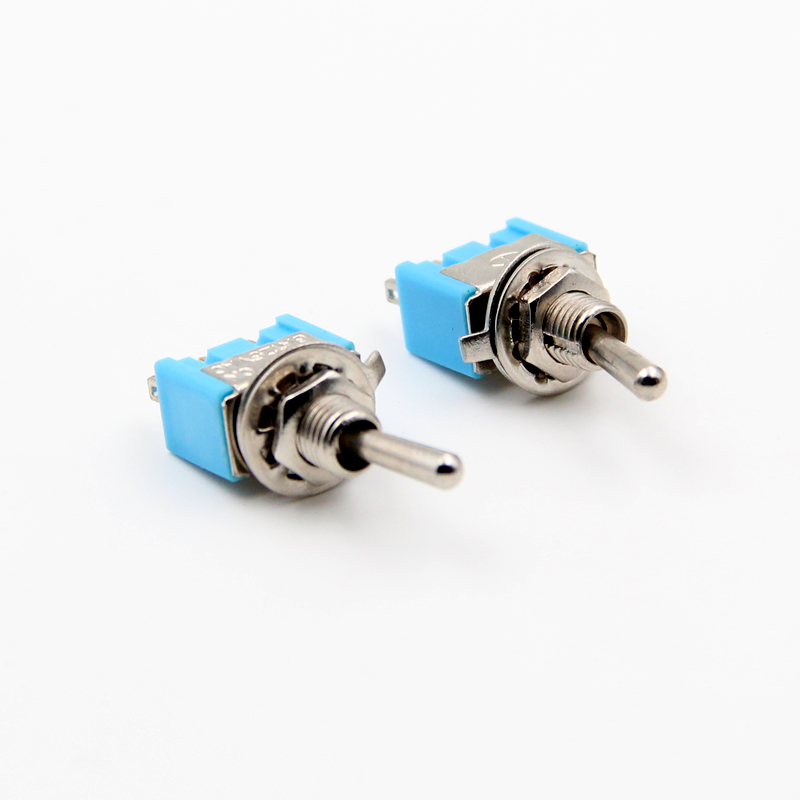 P55 Mini toggle switch ON Blue rocker switch 2 position 3 pins 2 way lever switch 6mm Long Flat handle 2A/250V 6A/125V