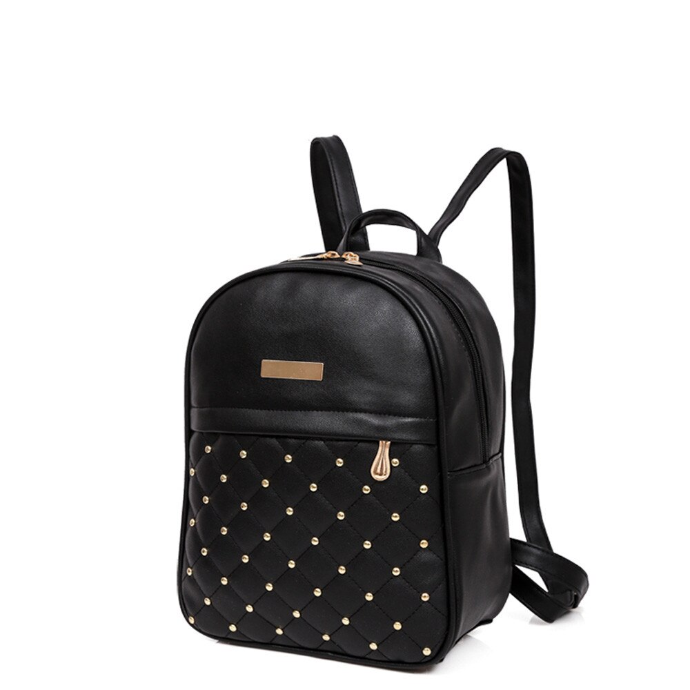 Mini Mochila de cuero con remaches para mujer, bolso de hombro femenino, informal, a la , # L5 %: Black 