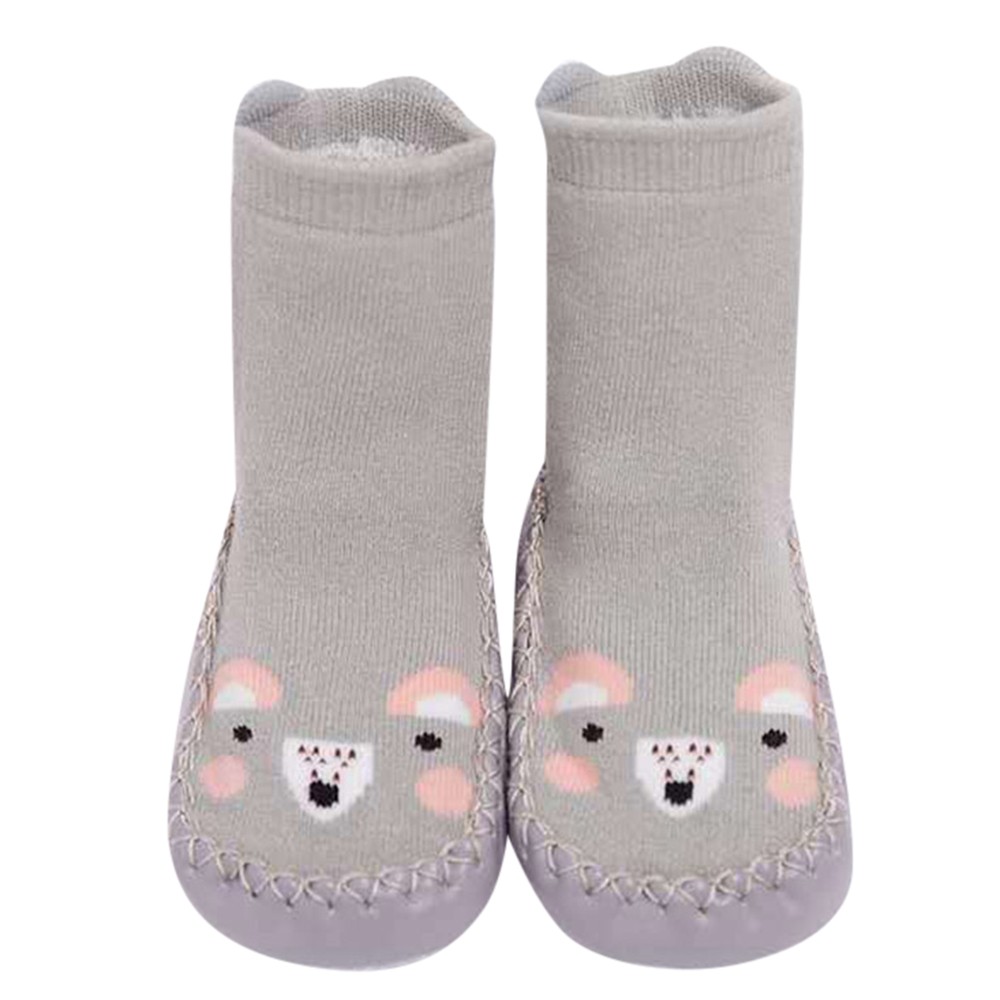 Winter Warme Baby Mädchen Jungen Socken Kinder Kleinkind Baby Jungen Cartoon Tier Dicke Warme Anti-Slip Socken Hausschuhe Weichen schuh Socken: Grau / 6m