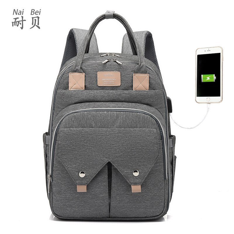 Stijl Luiertas Multifunctionele Grote Volume Mother 'S Tas Usb Oplaadbare Verpleging Rugzak: Shoulder Cover Gray