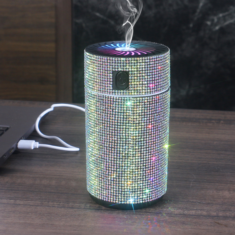 Luxe Glanzende Auto Diffuser Luchtbevochtiger Met Led Licht Diamant Auto Luchtreiniger Diffuser Luchtverfrisser Bling Auto Accessoires