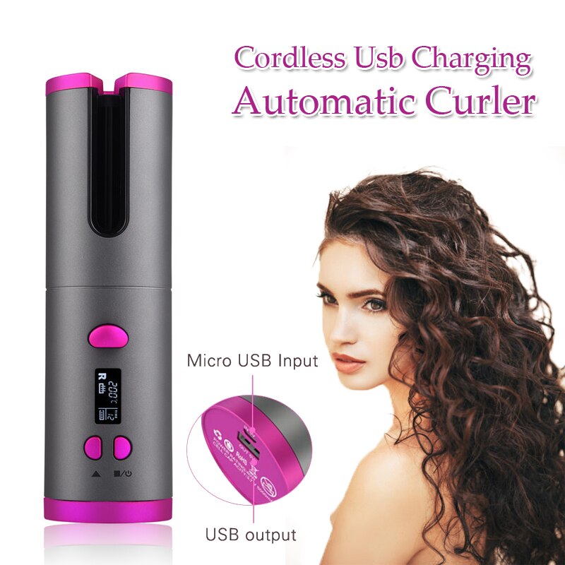 Auto Ceramic Wireless Curling Iron Hair Waver Tongs Beach Waves Iron Curling Wand Air Curler USB Cordless Automatic Hair Curler