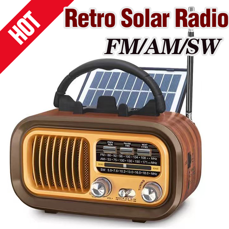 Rerto AM FM Radio Operated By USB Cable/Solar Panels Rechargeable Excellent Reception Portable Multi-function Retro Speaker