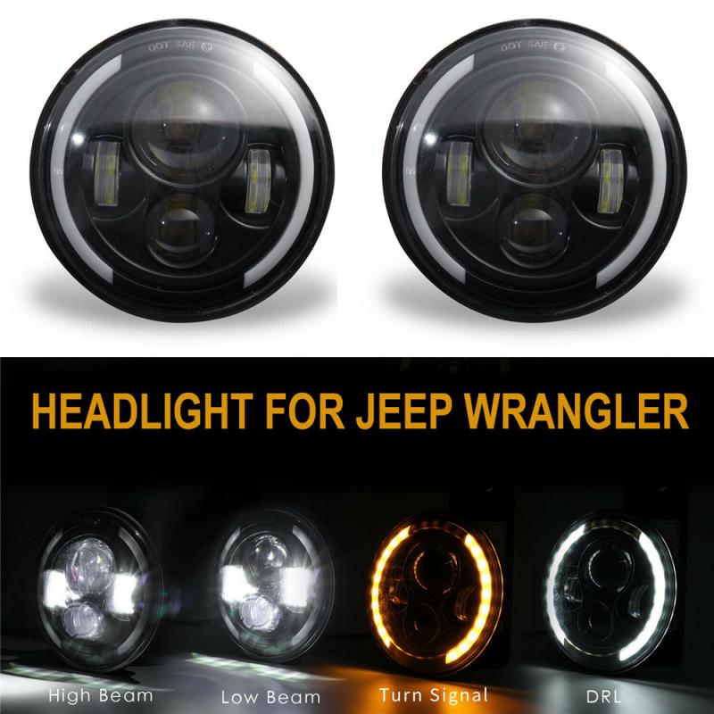 2 Stuks 7 Inch Led Koplampen Halo Hoek Eye Voor Jeep Wrangler Jk Tj Cj Lj 150 W/st Motorfiets Signaal lamp Werk Licht: 2pcs Semicircle