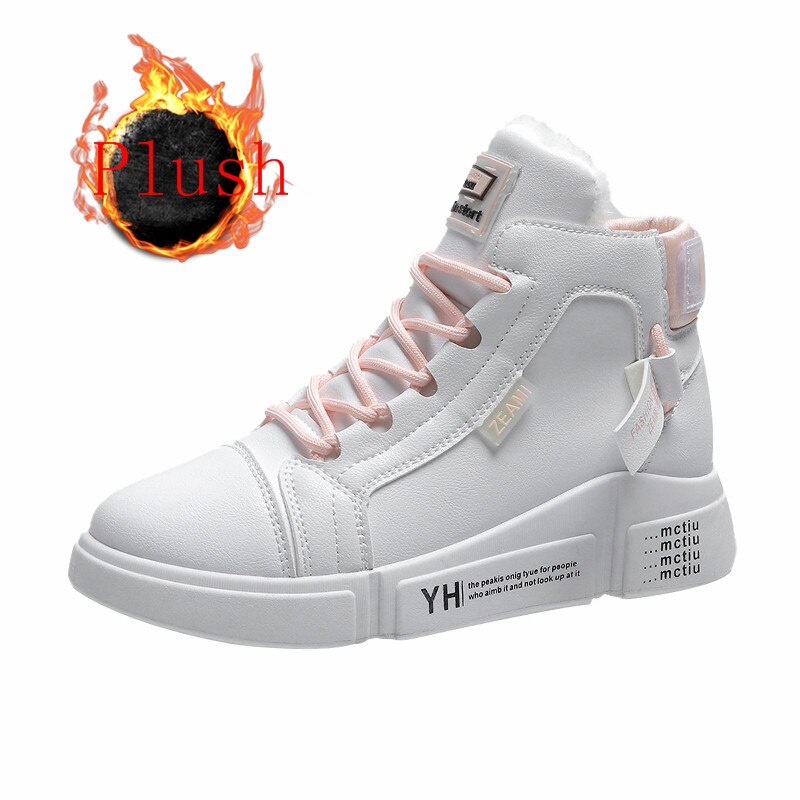 Leather Women's Sport Shoes Warm High Top Women Sneakers Comfort Platform Ladies Running Shoes Lace Up Woman Sports Shoes B58: Pink / 7