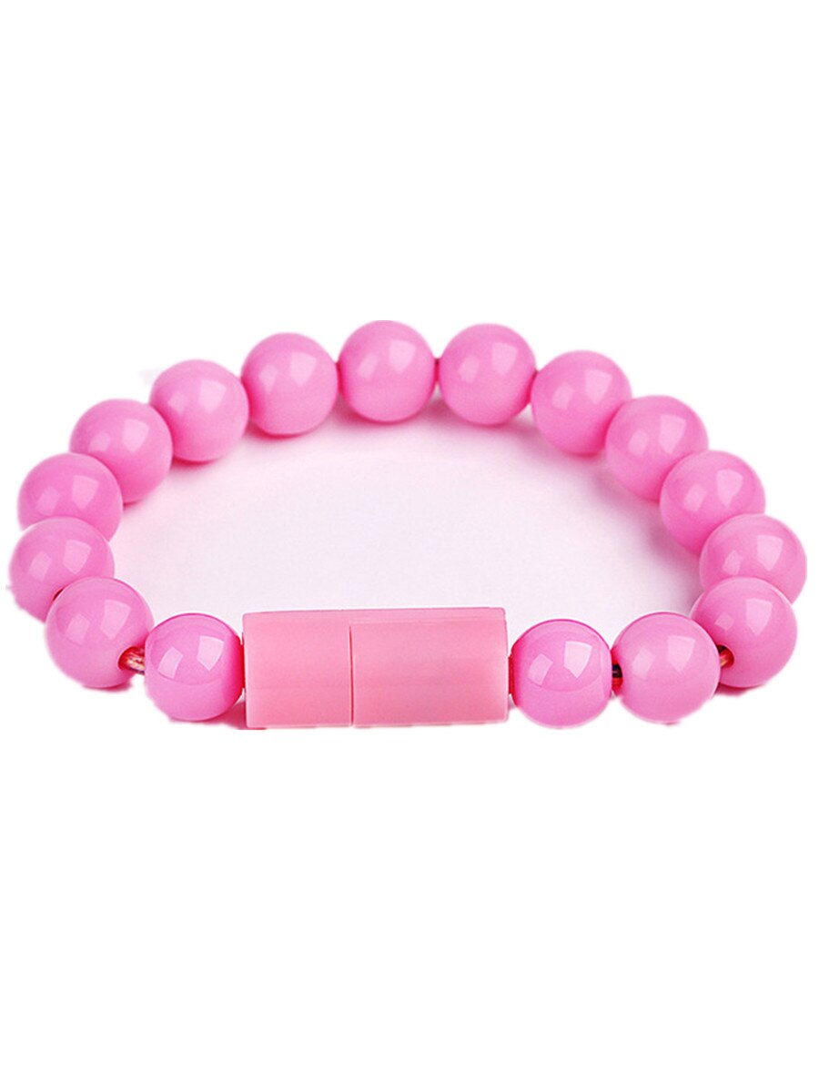 USB Phone Charger Charging Bracelet Data Cable Wearable Bead Bracelet Charger for Type C Micro USB Android: Pink / For Android