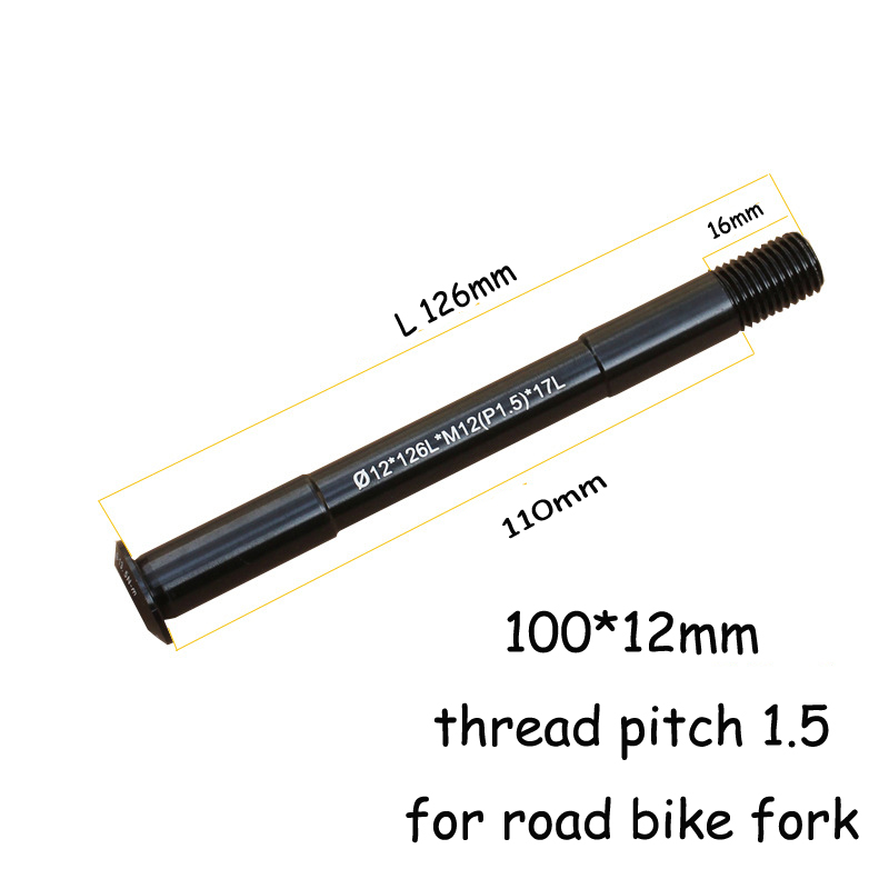 Polkupyörän rungon akseli mtb maantiepyörän pikakiinnitys vartaat tp:lle  m12 x 1.75 rungon haarukka akselin läpi: 100 x 12mm p1.5 126l
