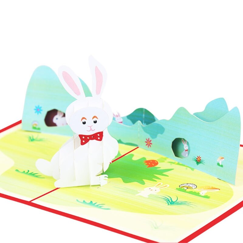 3D Pop-Up Bunny Greeting Card for Easter Party Cute Animals Birthday Postcards 87HA