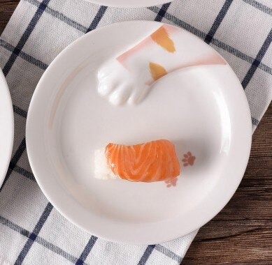 [MPK Store] Cat Paw Plate Cat Bowl, White Porcelain Plate, 2 Designs Presently Available: white / Large (22cm)