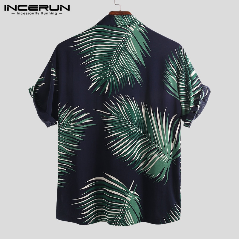 INCERUN Summer Men Beach Hawaiian Shirts Printed Lapel Neck Short Sleeve Casual Brand Men Tropical Tops Chemise