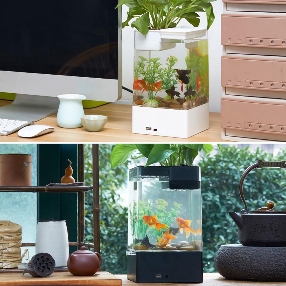 Self-cleaning Fish Tank Lazy Small Acrylic Goldfish Tank Desktop Transparent Bucket Fish Tank Ecological Bare Cylinder