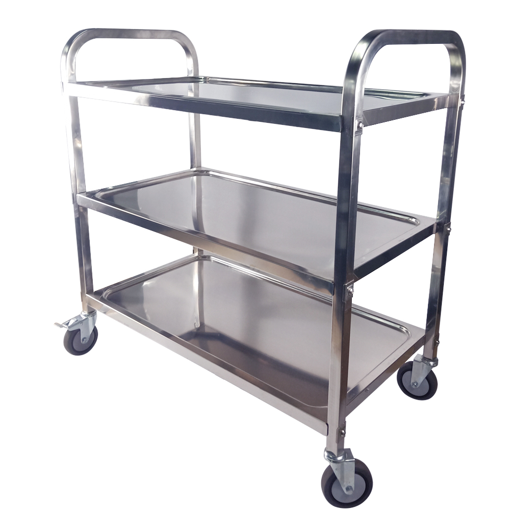 3 Tier Trolley Cart Bearing 100kg Stainless Steel Storage Trolley with PVC Wheels for Catering Hotel Restaurant