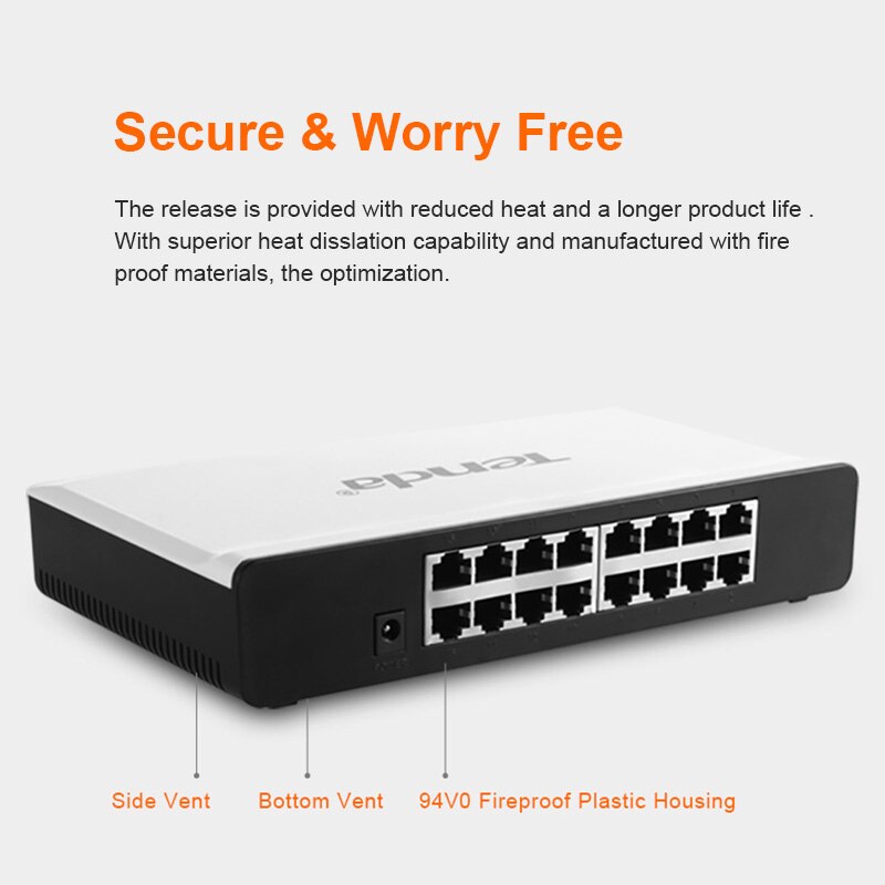 Tenda S16 16 Ports 10/100M Network Switchs 3.2Gbps Switching Capacity fast switch