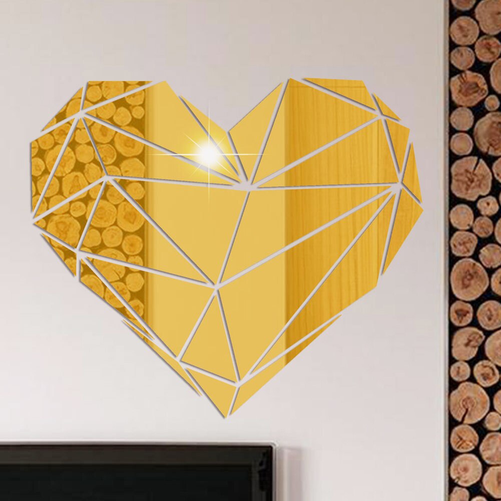 Geometric Love Heart Shape Acrylic Mirror Decorative Three-dimensional Wall Sticker Mirrors