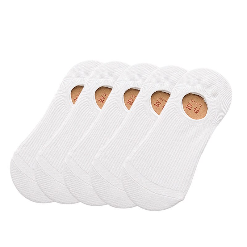 5Pairs/lot Spring Summer Women Socks Solid Wild Shallow Mouth Vertical Stripes Silicone Non-slip Invisible Sock Slipper: White