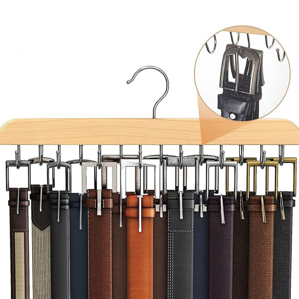 Stevig Houten 14/16/20 Haken Riemrek Multifunctioneel Draaibaar Antislip Opbergrek Tie Tank Tops Ruimtebesparende Riemhanger