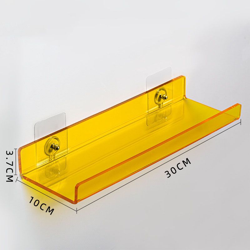 Estante de almacenamiento de acrílico montado en la pared para baño, organizador de cocina, estantes de exhibición, estante de pared decorativo sin perforaciones: Amarillo claro