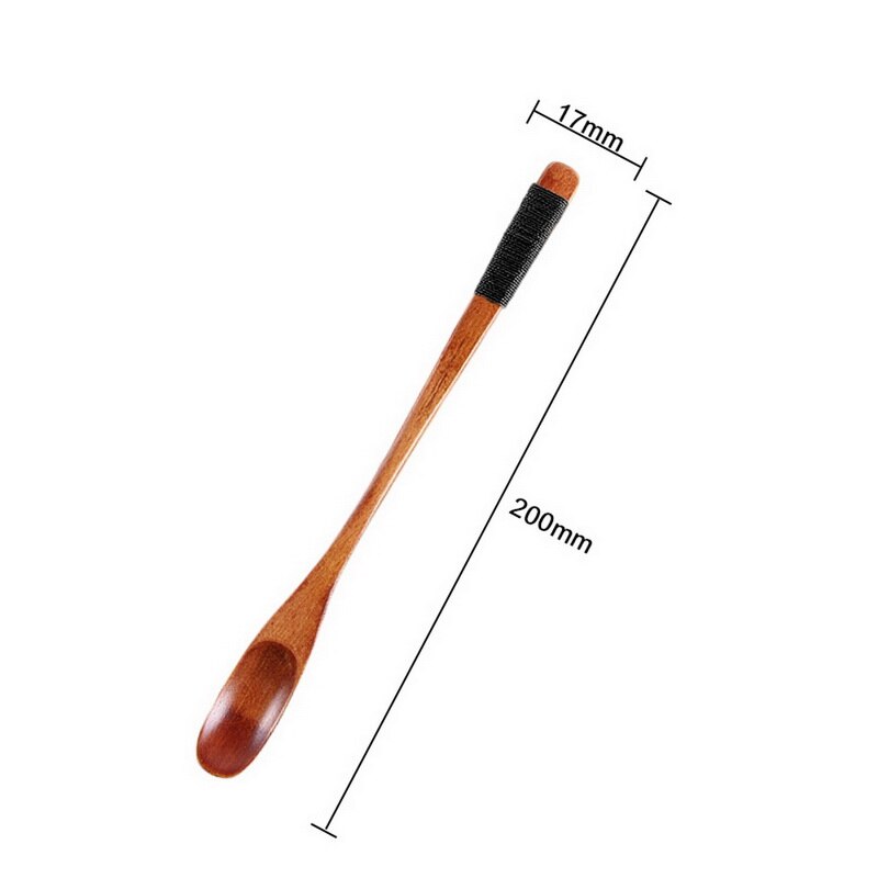 Punho longo colher de madeira natural colheres de chá de café de madeira alongamento mexendo colher 20x1.7cm cozinhar catering colher cozinhar ferramentas: D2