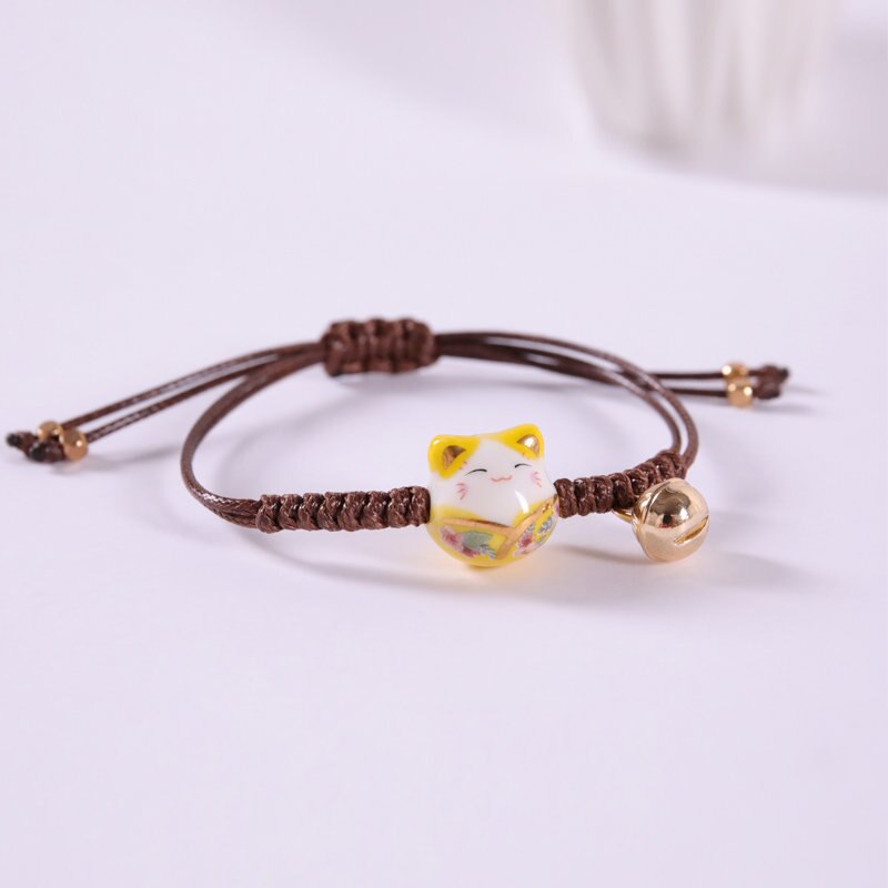 Pulsera ajustable con de gato de la suerte para mujer y niña, brazalete colorido hecho a mano, con borlas, de cumpleaños, Maneki Neko: A7