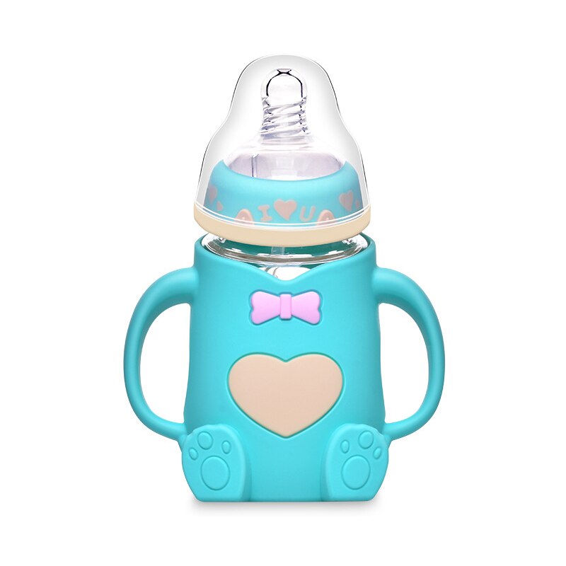 240ml baby silikone mælkefodringsflaske mamadeira vidro bpa gratis sikker spædbarnsjuice vandfodringsflaske kop glas ammeføde: Cyan