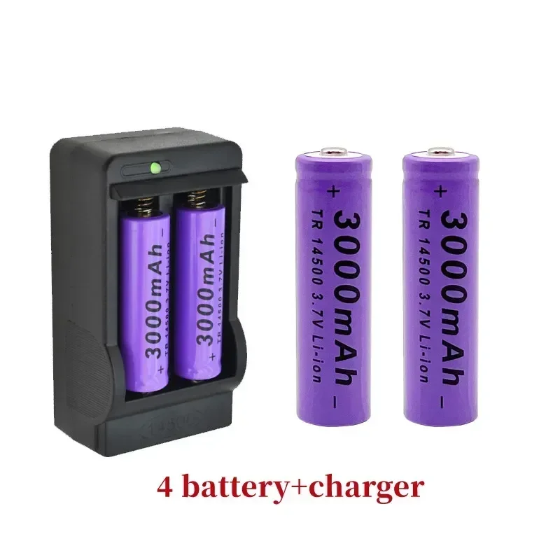 Batería de litio 14500 2025 100% la última batería recargable 3,7 V 3000mAh 14500 para linterna LED de juguete + cargador: Rojo