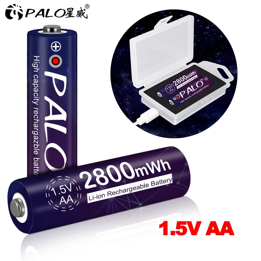 Palo 2-8 Stuks 1.5V 2800mWh Aa Li-Ion Lithium Batterij 1.5V Aa Oplaadbare Batterij Voor Camera Speelgoed + Usb Battery Charger Case