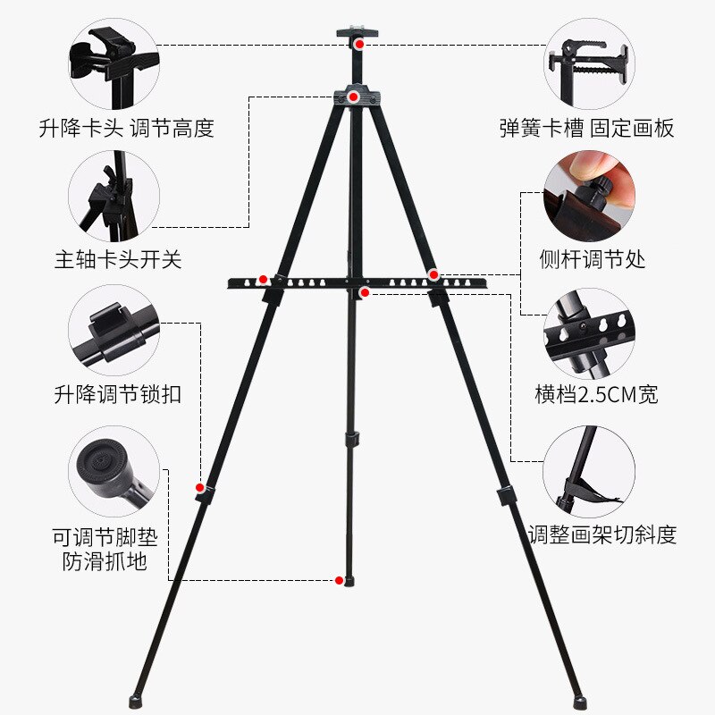 Portable Metal Easel Adjustable Sketch Travel Easel Thicken Triangle Aluminum Alloy Easel Sketch Drawing for Artist Art Supplies