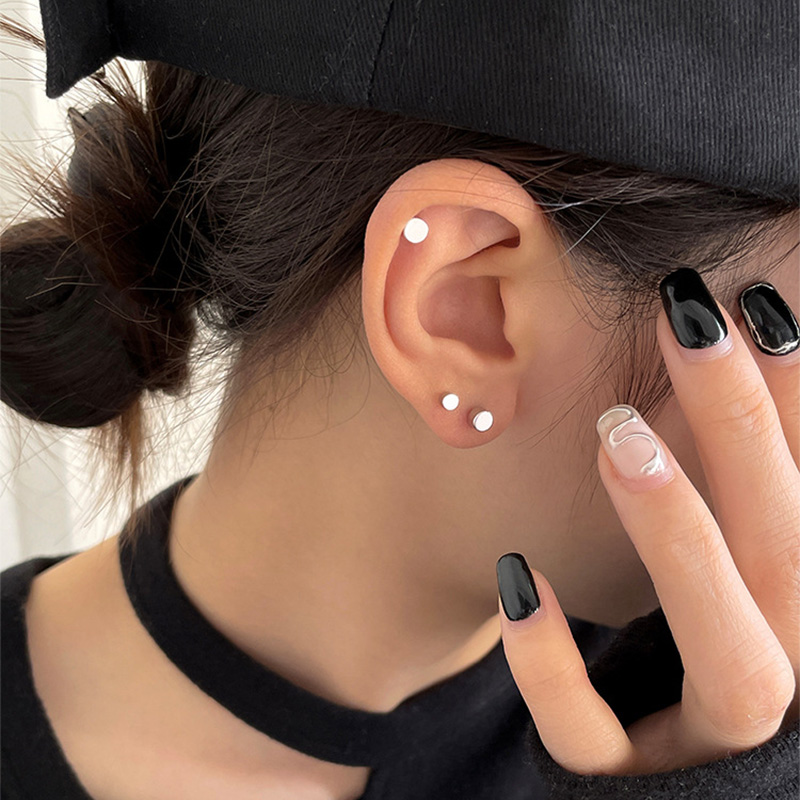 Pendientes con pasador de pastel redondo de doble cara para mujer/hombre, joyería para Piercing de cartílago de oreja de acero inoxidable, 2 uds.