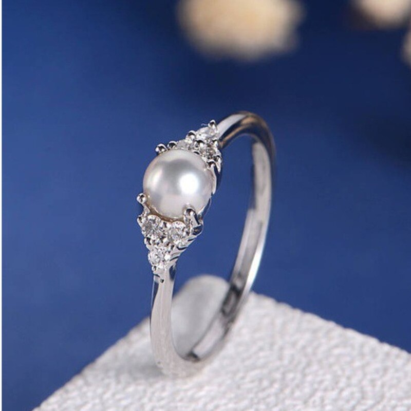 Simple 925 Sterling Silver White Rose Gold Peal Clear Cubic Zirconia Crystal Jewelry For Women Female Finger Rings