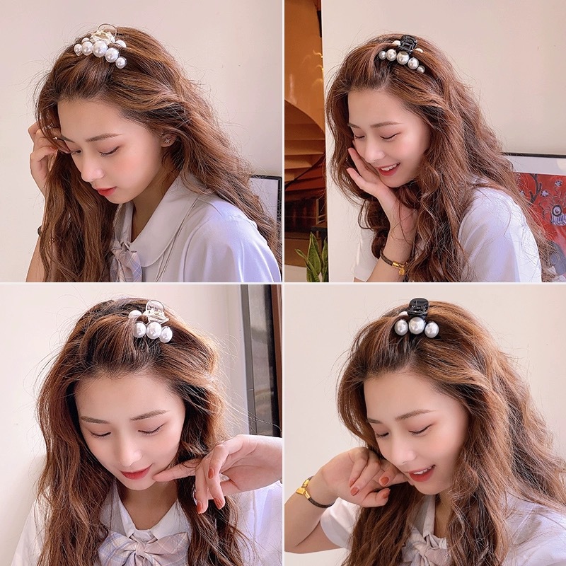 Pinza para el pelo acrílica con perlas para mujer, pinzas transparentes elegantes para el cabello, pinzas geométricas huecas simples para el baño, accesorios para el cabello