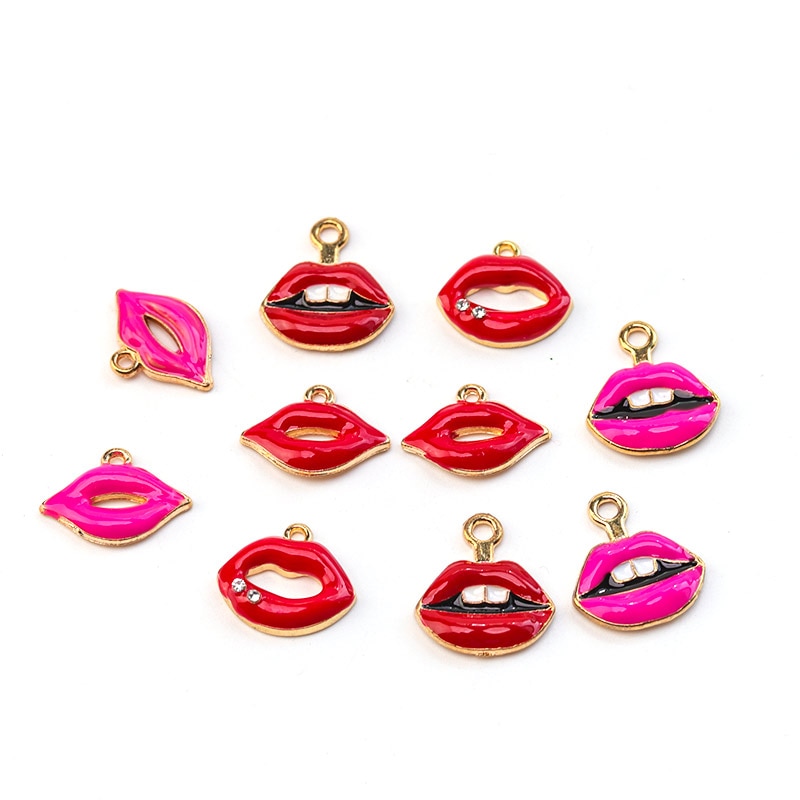 10pcs/lot Mouth Lips Charms Lipstick Floating Enamel Charms Alloy Lip pendant Fit Necklaces Bracelets DIY Jewelry Accessories