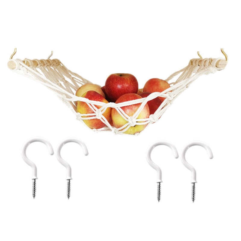 Hamaca de macramé para frutas y verduras, soporte de red con ganchos, cesta colgante para cocina, patatas, cebolla, 3XUF: 1