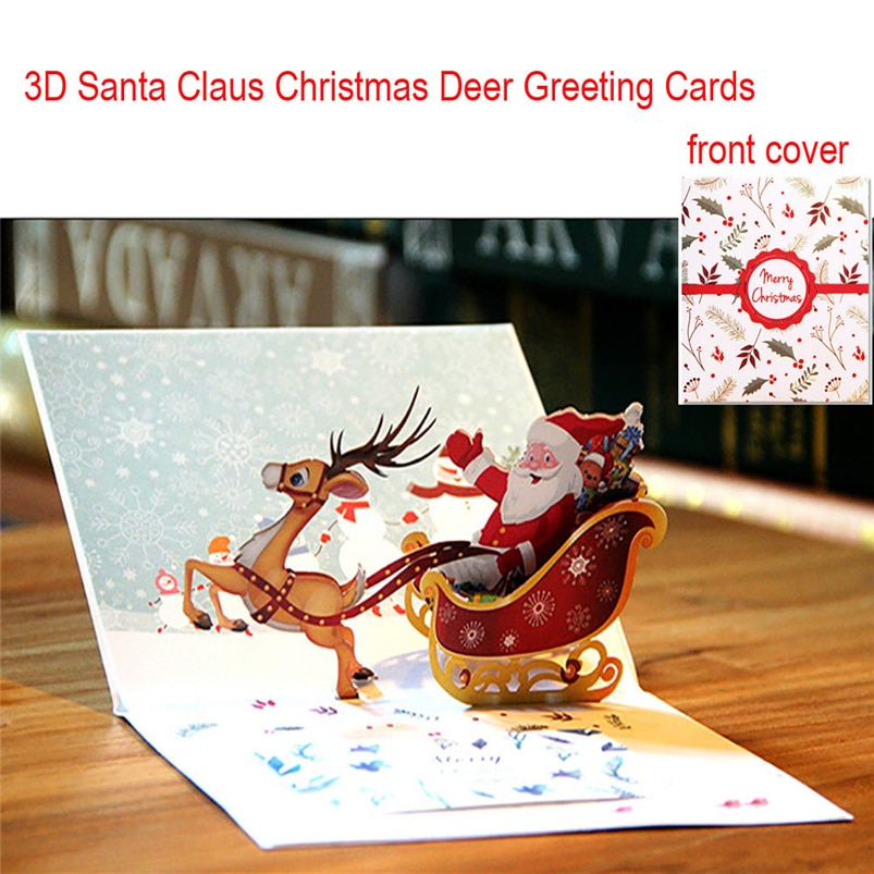 Kerstman Kerst Wenskaarten 3D Pop Up Card Kerst Herten Cadeau Kerst Decoraties Voor Huis Navidad 40OCT7