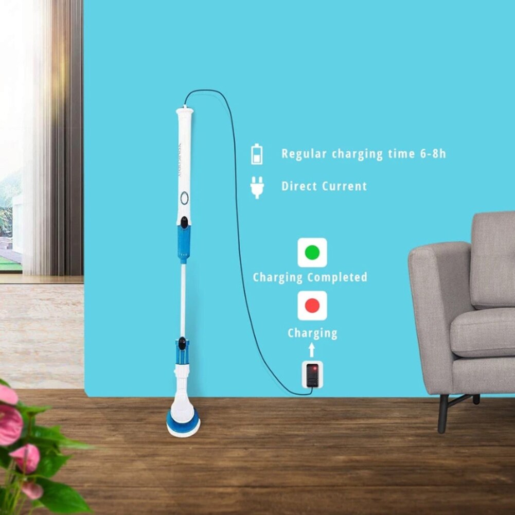 Electric Spin Scrubber Turbo Scrub Cleaning Brush Cordless Chargeable Bathroom Cleaner with Extension Handle Adaptive Brush Tub