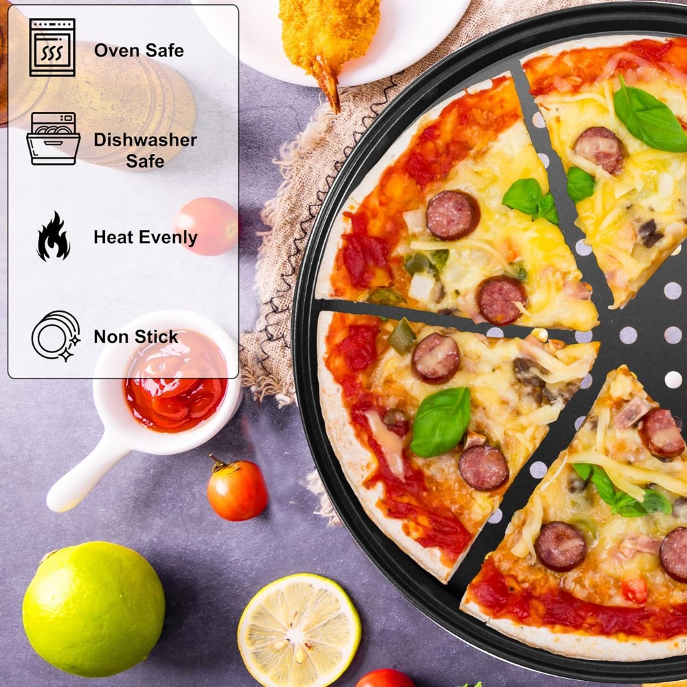 1 stk. pizzaforme til ovn rund pizzapande med huller 28cm pizzabakker til ovnbagning stål pizzaovntilbehør køkkenredskaber