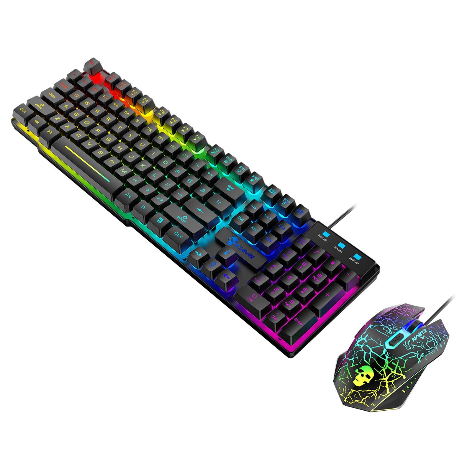 T6 Rainbow Rgb Multi Backlight Usb Wired Gaming Keyboard Mouse Pad Set Support And