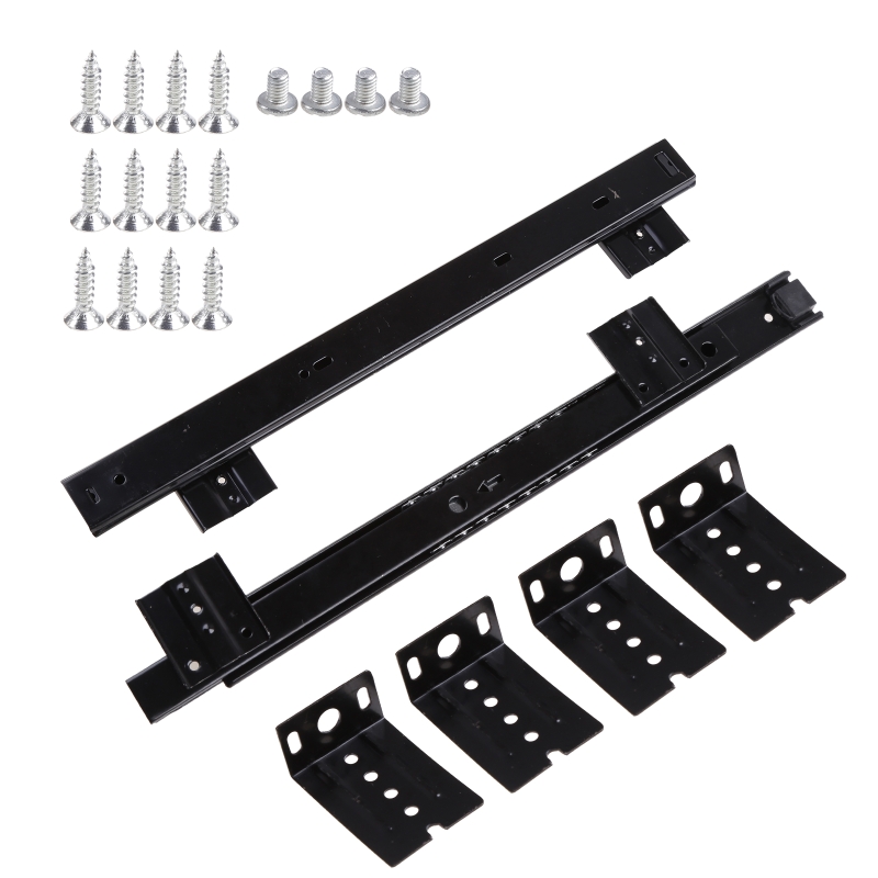 1 Pair Heavy Duty Ball Bearing Slides Computer Keyboard Drawer Tray Accessories Cabinet Furniture Rail Rack with Adjustable Q84D: Black