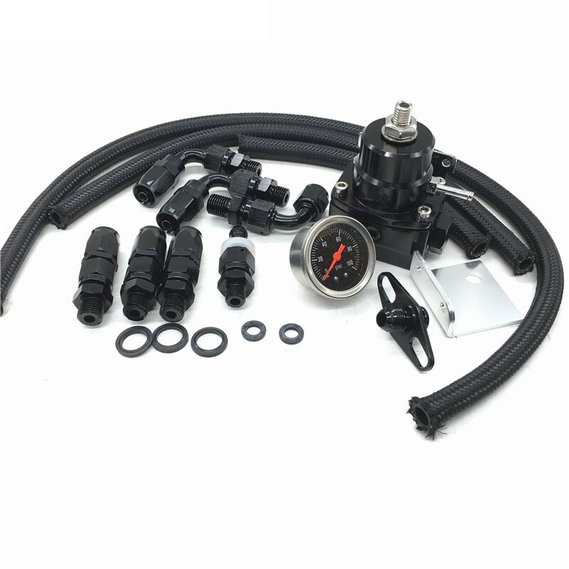 Universal Adjustable Fuel Pressure Regulator Oil 100psi Gauge AN 6 Fitting End AN6 Oil Hose Fitting EFI: black
