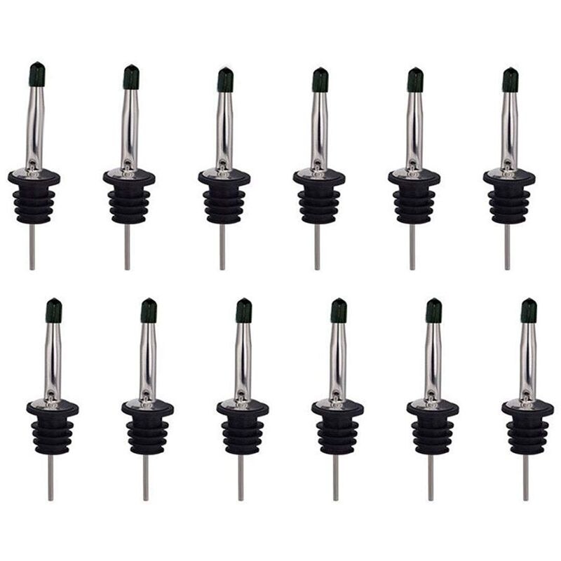 LBER 12Pcs Stainless Steel Spirit Bottle Speed Pourers Olive Oil Wine Pourer with Rubber Dust Caps: Default Title